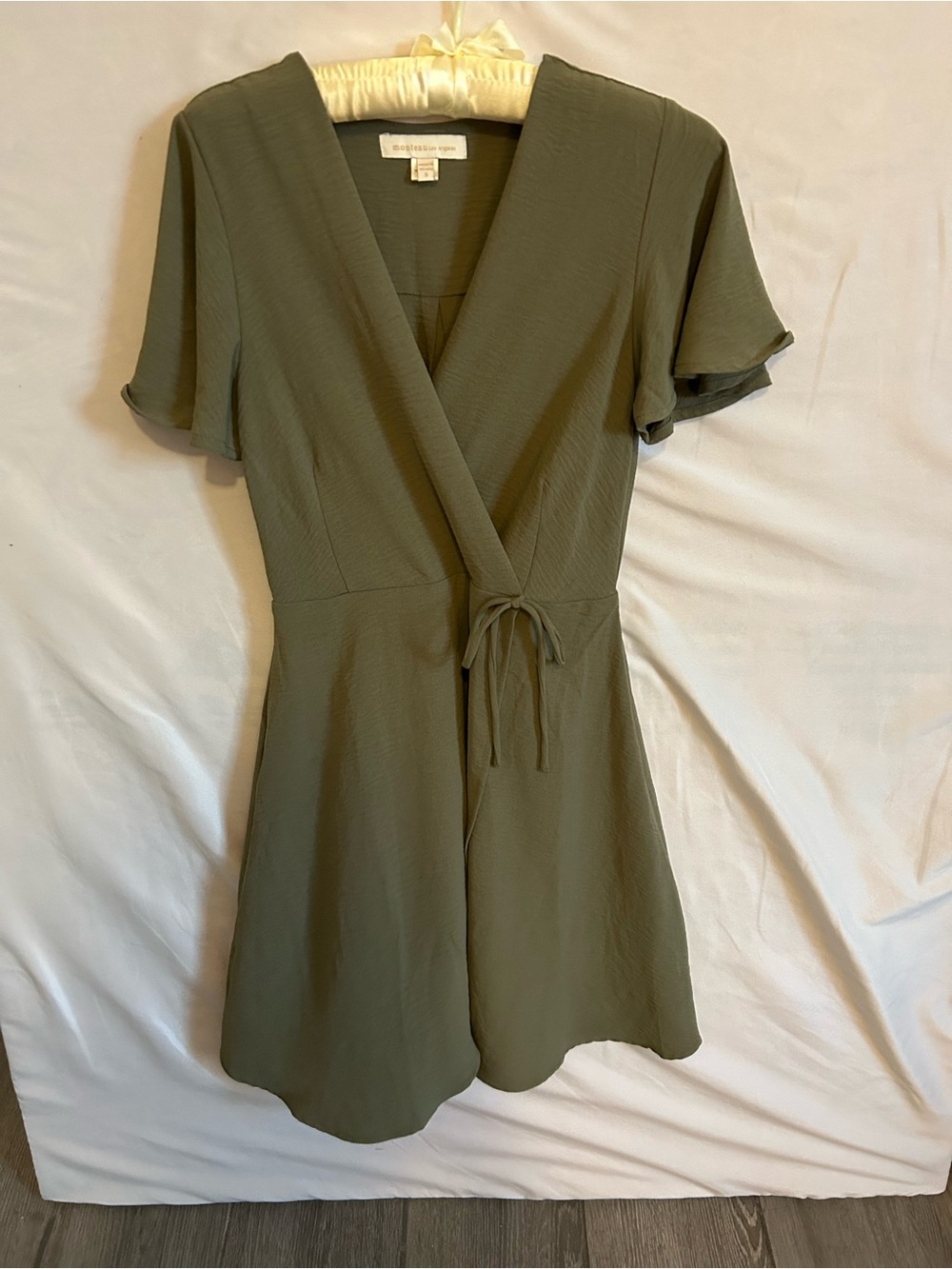 Monteau Olive Wrap Mini Dress with Tie Waist